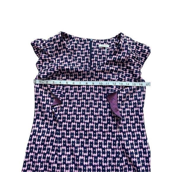 Tyler Böe Pink & Navy Geo Print Ruffle Sleeve Sheath Dress – Size M - Picture 6 of 8